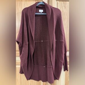 Wilfred Diderot Burgundy Purple Brown Open Front Grommet Accent Cocoon Cardigan